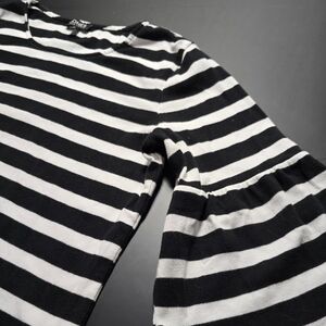 Jones New York Med Black and White Striped Bell Sleeve Top